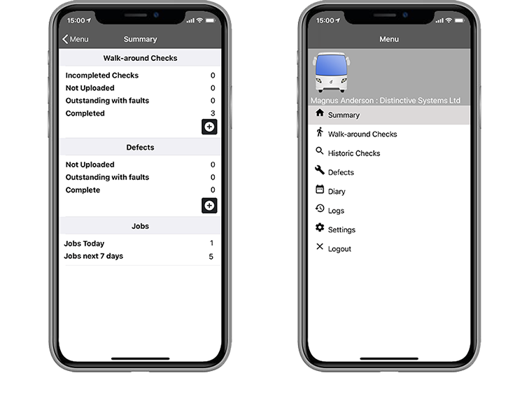 Driver summary and App menu structure