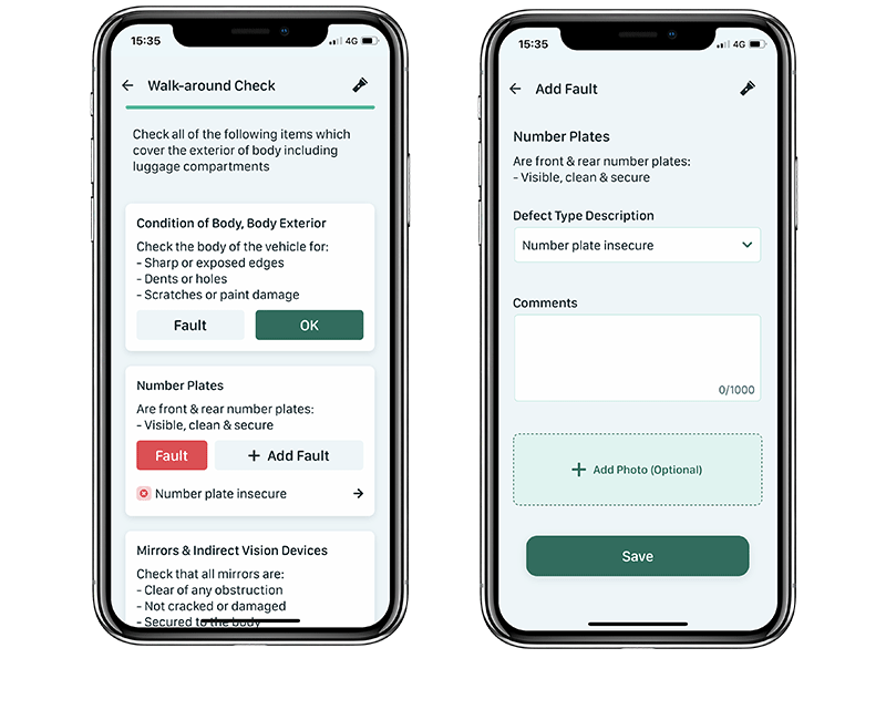 Walk-around Check & Fault Screens